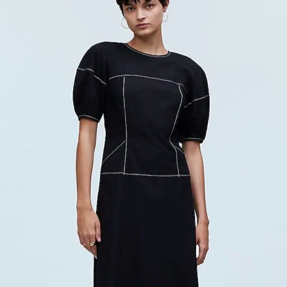 Madewell  Puff-Sleeve Drop-Waist Midi Dress size 6 NWT - Picture 2 of 14